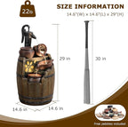 Water Fountain Outdoor Rustic Barrel,4 Tiered Wood Barrel Cascading Water Fall Fountains Outside Feature with LED Lights for Garden, Patio, Porch, Backyard Decor 14.6" L x 14.6" W x 29" H