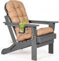 nalone Folding Adirondack Chair with Cushion with Cup Holder, HDPE Plastic Oversized Patio Chair Weather Resistant, Used in Outdoor, Fire Pit, Deck, Garden, Campfire Chairs (Grey)