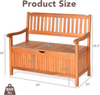 HAPPYGRILL Outdoor Storage Bench Wooden Deck Box with Removable Dustproof Liner, 33 Gal Wood Storage Loveseat Seating Furniture for Courtyard Garden Poolside