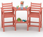 Tall Adirondack Chairs Set of 2, All Weather HDPE Poly Bar Height Balcony Adirondack Chair with Removable Double Connecting Trays, Outdoor Adirondack Barstools for Deck, Patio, Yard, Pool, Lawn