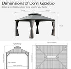 Domi 10x13FT Outdoor Gazebo, Hardtop Gazebo with Galvanized Steel Double Roof, Metal Gazebos with Drainage System Patio Pergola for Patio Deck Backyard,Curtain and Netting,Gray