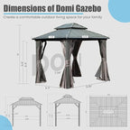 Domi 8’ X 10’ Hardtop Gazebo Canopy with Netting & Curtains, Outdoor Metal Gazebo with Galvanized Steel Double Roof for Patio Lawn and Garden, Gray