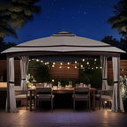 11x13 Gazebo for Patio, Gazebo with Curtains& Sandbags, Double Tier Roof Marquee Canopy for Garden, Deck, Backyard, Lawn (Grey)-Netting not Included