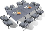 PURPLE LEAF 14 Pieces Patio Dining Set Wicker Outdoor Furniture Oversize Rectangular Table and Chairs Set for Garden Deck Aluminum Frame Backyard Kitchen Set, Cushions and Pillows Included Grey