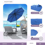 Midtown Umbrellas Sunbrella Umbrella 9 Feet Outdoor Umbrella With Dark Blue Acrylic Fabric - Auto-Tilt Aluminum Frame Patio Umbrella For Backyard, Deck, Garden, Pool - Black Pole