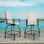 LEVELEVE Patio Bar Set 2pcs Swivel Bar Stools Outdoor Bistro Textilene Furniture Stability All-Weather Set (2, Beige Fabric)