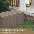 Devoko 95 Gallon Deck Box Large Resin Outdoor Storage Box, Waterproof and UV Resistant Lockable for Outdoor and Patio, Large Storage Cabinet for Patio Furniture, Tools and Pool Supplies, Light Brown