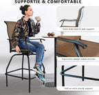 LEVELEVE Patio Bar Set 2pcs Swivel Bar Stools Outdoor Bistro Textilene Furniture Stability All-Weather Set (Dark Brown Fabric)