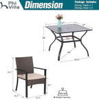 PHI VILLA 5 Piece Outdoor Dining Set for 4, 37" Square Metal Dining Table & 4 Cushioned Rattan Wicker Chairs for Patio, Deck, Yard, Porch