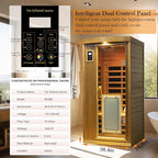 Red Cedar Personal Indoor Infrared Sauna Room, Low EMF Far-Infrared Sauna, Dual LCD Control Panel Inside and Outside,Bluetooth Speaker, Tempered Glass Door with Far Infrared Heating Panel