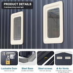 10x10 FT Metal Outdoor Shed with Floor Base Waterproof Large Tool House with Unique Clear Roof Skyview Windows Air Vents Door for Garden Patio Backyard Storage Lawnmower,Garage,Dark Grey