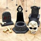Halloween Miniature Figurines - 18Pcs Resin Ghost Tombstones Skull Heads Scene Ornaments Halloween Garden Accessories Mini Figurine Decorations for Outdoor Statues Home Village Crafts Decor