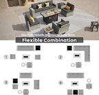 ovios 9 Pieces Patio Furniture Set, Outdoor Wicker Sectional Sofa with 42" Firepit Table Swivel Chair, Modern Modular Deep Seat Rattan Couch Conversation Sets, Black