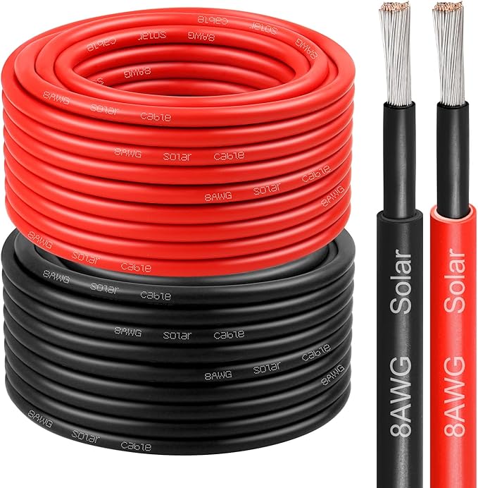 8 AWG Solar Cable 30FT Red + 30FT Black Tinned Copper Wire, 8 Gauge Solar Panel Wire for RV, Automotive, Trailer, Marine, Outdoors