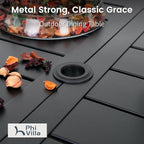 PHI VILLA 7 Piece Outdoor Dining Set for 6, 60” Rectangular Wrought Iron Table with Umbrella Hole & Cushioned Rattan Chairs, Large Furniture Set for Patio, Deck, Yard, Porch