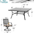 PHI VILLA 9-Piece Metal Patio Outdoor Table and Chairs Outdoor Dining Set - Large Square Patio Table and 8 Backyard Garden Chairs, Black