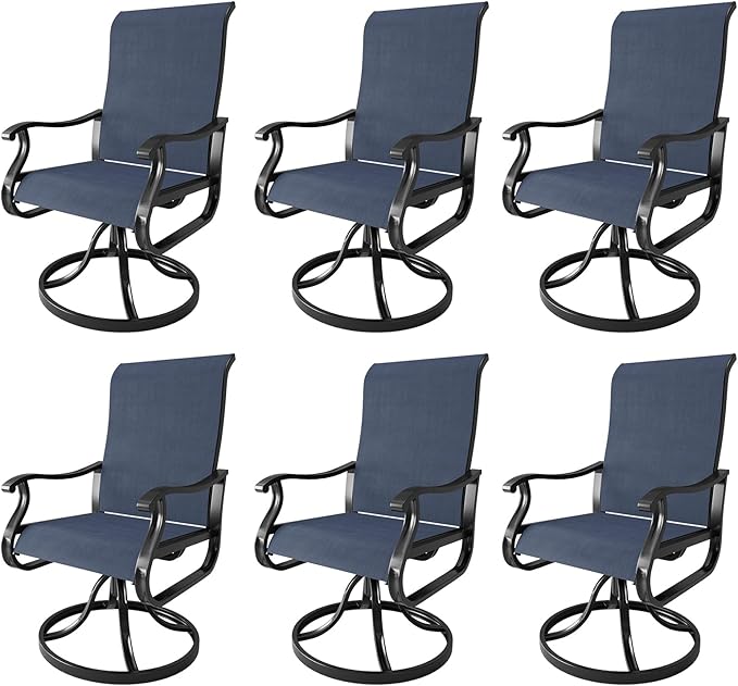Amopatio Patio Swivel Chairs Set of 6, Outdoor Swivel Rocker Dining Chairs with All Weather Textilene High Back & Metal Frame, for Backyard Deck Lawn Garden, Navy Blue