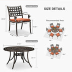 PURPLE LEAF Patio Dining Set Cast Aluminum 7-Piece Patio Furniture Set with 6 Dining Armchairs and 47" Round Table, 6 Cushions Included, for Lawn Yard Garden, Lattice Brick Red Outdoor Dining Set
