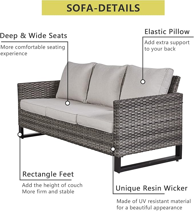 HUMMUH 5 Piece Patio Furniture Set All Weather Wicker Outdoor Sectional Sofa,High Back Patio Chairs and Ottomans for Porch,Garden,Backyard