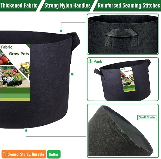 3-Pack 30 Gallon Thickened Plant Grow Bags Large (24x16 in) Heavy Duty Garden Bag Fabric Plant Pots for Tomato,Potato Planter,Flower Pots,Herbs Veggies Planting,Barrel Planter,Yard Waste Bag,Leaf Bags