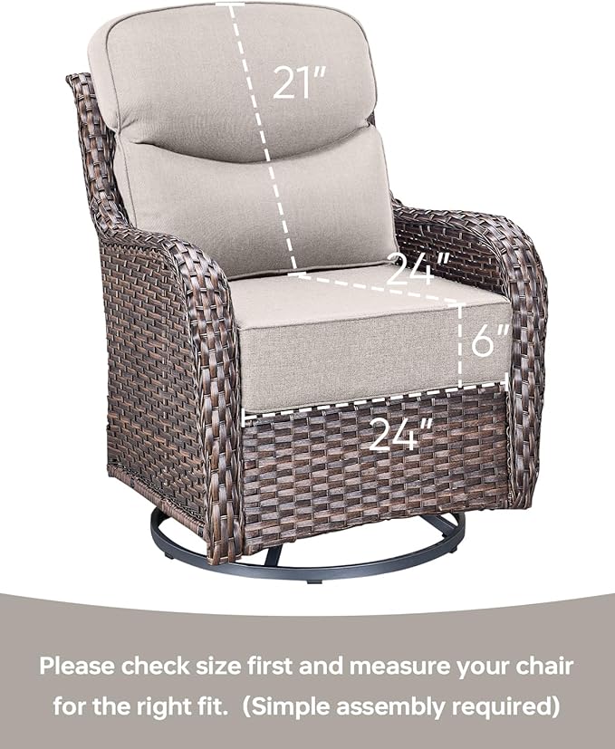 Luxury 24x24x6 Inch Smile Patio Cushions for Outdoor Furniture Set of 6 - Thick Back & Deep Seat Outside Replacement Chair Pillows for Rattan Metal Glider Loveseat Sectional Sofa - Beige