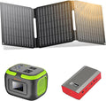 Portable Solar Power Station with Foldable Solar Panel 30W, 110V 120W AC Outlet Solar Power Bank Generator with Panel, Camping Battery Bank with USB C for Laptop Smart Device Outdoor Hiking Fishing