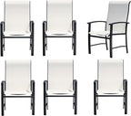 Outdoor Dining Chairs Set of 6, Stackable Patio Chairs with Metal Frame & Textilene Fabric, Perfect for Patio Garden Deck, Oyster