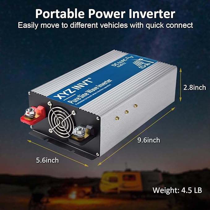 1800W Pure Sine Wave Inverter DC 12V to AC 120V, 3600W Peak Power with LED Display, Power Converter for Car, Truck, Solar, Home & Rechargeable Devices
