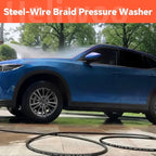 5/16" Pressure Washer Hose 50 FT, Hot and Cold Water Power Washer Hose Max 140°F, Commercial Industrial Grade Steel Wire Braided Kink Proof Extension Hose with 3/8 Quick Connect 4500 PSI
