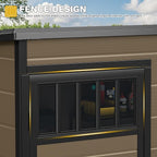 DWVO 5x3FT Outdoor Storage Shed with Fence-Style and Side Windows, Floor, Lockable Doors, Plastic Storage for Backyard and Garden, Brown