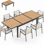 ZANDOR Expandable Outdoor Dining Set for 4-6-8,Patio Table and Chairs Set with Wood Top for Garden,Backyard,Porch,55"-82.7" Extendable Aluminum Outdoor Table Set with 6 Chairs,Grey