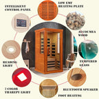 Far Infrared Saunas for Home, 1 Person Sauna Indoor Okoume Wood 1170W Low Emf Dry Sauna Room with Bluetooth Audio, 7 Heaters Panels and Tempered Glass Door (Red, 31.5" * 31.5" * 63.3")