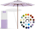 Midtown Umbrellas The Wooden 9 Feet Patio Umbrella With Terylast Midtown Stripes (Purple/White Stripes) Polyester Fabric - Aluminum Frame Market Umbrella For Backyard, Deck, Garden, Pool - Wooden Pole