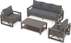 UDPATIO 4 Piece Faux Wood Aluminum Patio Furniture Set Modern Outdoor Furniture Sets with Coffee Table for Deck Porch Patio, 600D Waterproof Cover Included, Dark Grey
