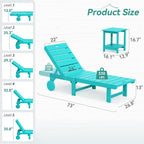 Outdoor Chaise Lounge Chairs with Table, 2-Piece, 26.8” Super Wide Lounge Chair Outdoor, HDPS Pool Chairs with 5 Positions, Patio Lounge Chair with Wheels for Pool,Lawn,Backyard, Aruba Blue