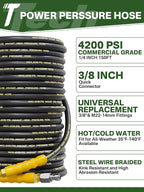 4200PSI Pressure Washer Hose 150FT with 3/8" Swivel Quick Connect for Cold/Hot Water, Kink Resistant Steel Wire Braided, Wear Resistant Power Washer Hose with 2 M22 14mm Adapter Set