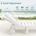 Outdoor Chaise Lounge Chairs Set of 2, 2-Piece, 26.8” Super Wide Lounge Chair Outdoor, HDPS Pool Chairs with 5 Positions, Patio Lounge Chair with Wheels for Pool,Lawn,Backyard, White