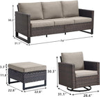 Rilyson Wicker Outdoor Patio Furniture Set - 7 Piece Patio Conversation Set with 4 Swivel Rocker Chairs,2 Rattan Ottoman and 1 Couch for Outside Porch Deck Backyard(Brown/Grey)