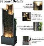 Modern Indoor Water Fountain,49.6" H Outdoor Garden Water Fountains Cascading Floor - Standing Tall Waterfall Outdoor Feature with LED Lights for Patio, Backyard, Deck, Porch and Home Art Decor