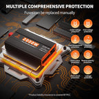 2000 Watt Pure Sine Wave Inverter 12V DC to 110V/120V AC Converter for RV/Truck/Home/Off-Grid Solar Car Power Inverter for Vehicles with 3 AC, 2 USB & 1 Type-C Ports, Remote Controller Cable Included