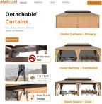 MELLCOM 12'x24' Hardtop Gazebo, Wood Grain Aluminum Frame with Galvanized Steel Double Roof, Outdoor Gazebo with Curtains and Nettings for Patio, Backyard and Deck