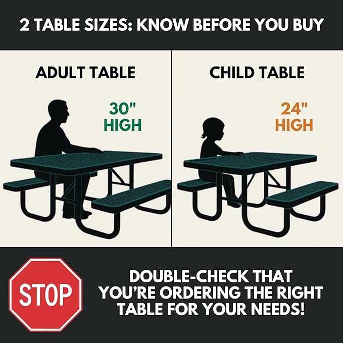 COATEDOUTDOORFURNITURE Heavy-Duty Portable Outdoor Kids Table with Umbrella Hole, Expanded Metal Kids Picnic Table, Commercial-Grade, Made in America (46 in, Square, Childrens, Textured Brown)