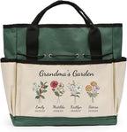 Personalized Garden Tools Set for Women: Custom Text Garden Tool Bag and Garden Shovel & Transplant Shovel & Hand Rake - Gardening Gifts for Mom Grandma Gardening Lover (4 Flowers)