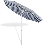 Midtown Umbrellas The Swilt 10 Feet Patio Umbrella in Terylast Navy Stripes (Navy/White) Polyester Fabric - Fiberglass Ribs, Auto-Tilt Aluminum Frame For Backyard, Deck, Garden, Pool - White Pole