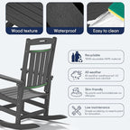 Plawdlik HDPE Rocking Chair,Oversized Outdoor Rocking Chair Set of 2,Patio Rocking Chair All Weather Resistant-Grey