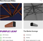 PURPLE LEAF 12ft Patio Umbrella Outdoor Square Umbrellas Large Cantilever Umbrella Windproof Offset Umbrellas Heavy Duty Sun Umbrella for Garden Deck Pool Patio, Navy Blue
