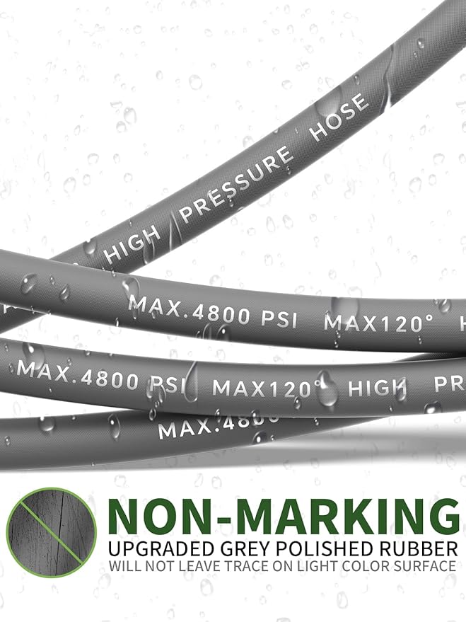 3/8" 4800PSI Pressure Washer Hose 50FT with Swivel Quick Connect for Cold/Hot Water Max 248°F, Kink Resistant Steel Wire Braided, Wear Resistant Power Washer Hose with M22 14mm Adapter