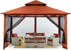 MASTERCANOPY Outdoor Garden Gazebo for Patios with Stable Steel Frame and Netting Walls (11x11,Rust Red)