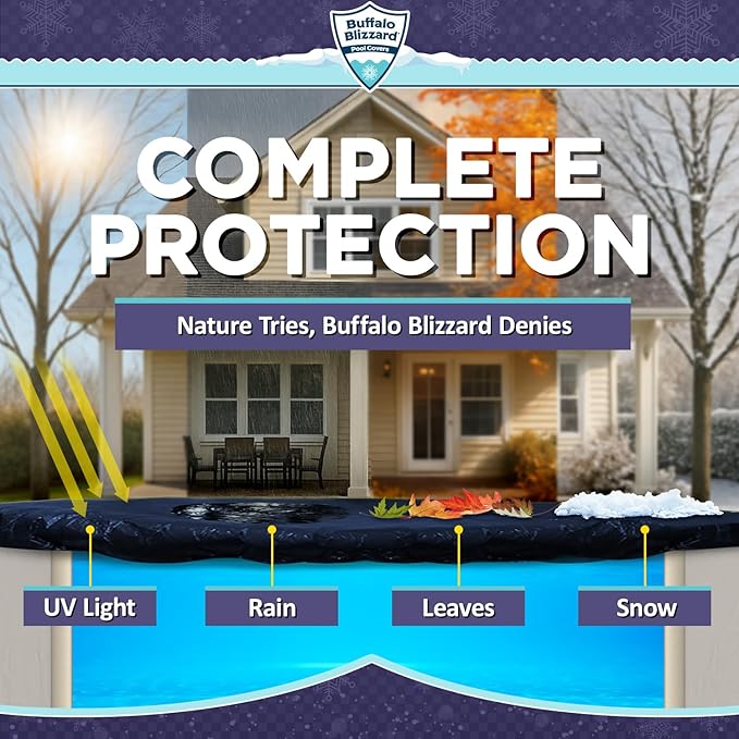Buffalo Blizzard Deluxe 16 ft x 40 ft Rectangular Winter Pool Cover | Blue/Black | Closing Inground Swimming Pools | Easy to Install | Heavy Duty, Cold & UV Resistant | Shields from Seasonal Debris