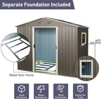 8x6 ft Outdoor Metal Storage Shed with Floor Foundation and Window, Lockable Galvanized Steel Tool Shed with Sliding Door and Air Vent, Waterproof Garden Storage House for Backyard, Patio